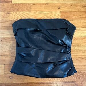 Aritzia black leather ruched tube top